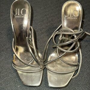 Jennifer Lopez Metallic Silver Strappy Heeled Sandals